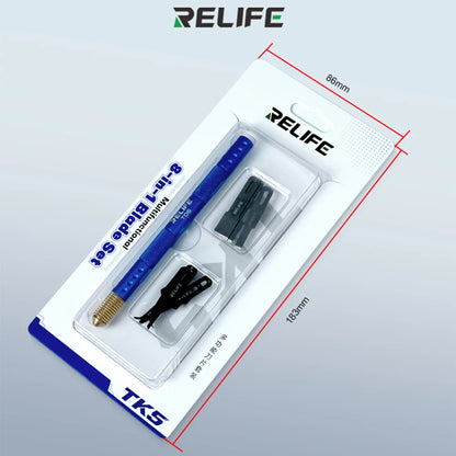 RELIFE TK5 8-in-1 Multi-Function Blade Set for Mobile Phone Repair Motherboard PCB IC CPU Adhesive Removal Pry Tool Cutting Tool