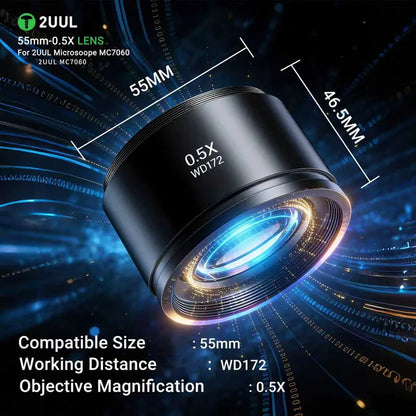 2UUL MS05 55mm-0.5X Lens for 2UUL Microscope MC7060 Auxiliary Objective Lens for Zoom Stereo Microscope