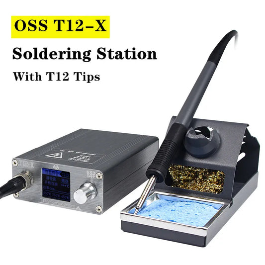 Estación de soldadura electrónica OSS T12-X PLUS con puntas T12 para reparación de PCB y soldadura de placas de teléfonos móviles.